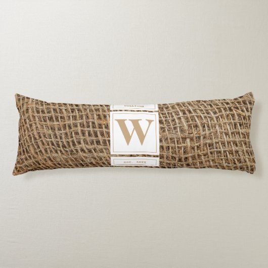 Rustic Burlap Monogram Initiaal Lichaamskussen (Voorkant)
