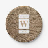 Rustic Burlap Monogram Initiaal Papieren Bordje (Voorkant)