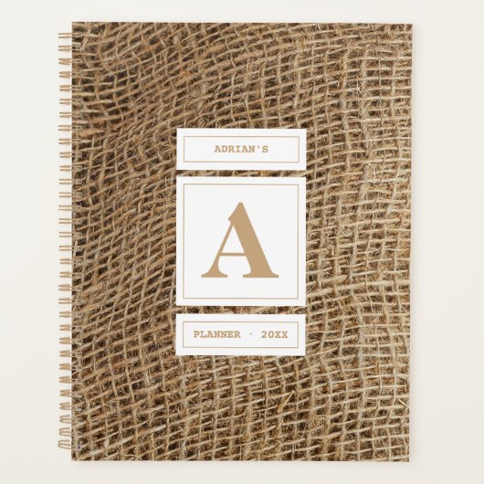 Rustic Burlap Monogramme Manuel de nomination init (Devant)