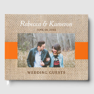 Rustic Burlap Oranje Photo Wedding Gastenboek