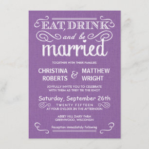 Rustic Burlap Orchid Paars Wedding Invitations Kaart