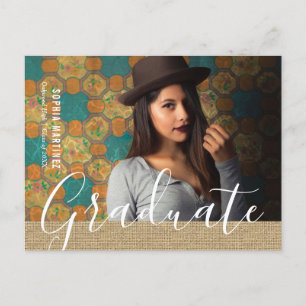 Rustic Burlap Photo Afstuderen Uitnodiging Briefkaart