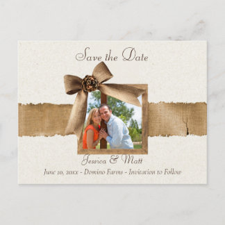 Rustic Burlap Photo Save the Date Briefkaart