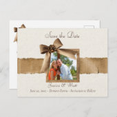 Rustic Burlap Photo Save the Date Briefkaart (Voorkant / Achterkant)
