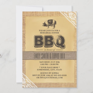 Rustic Burlap Pig Roast BBQ Rehearsal Dinner Kaart