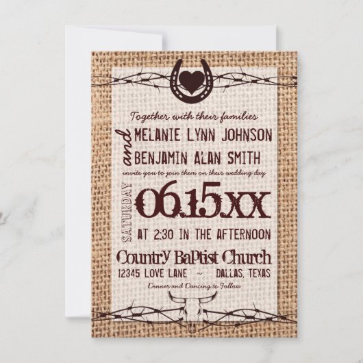 Rustic Burlap Print Barbed Wire Weddenschap Kaart (Voorkant)