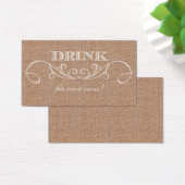 Rustic Burlap Print Wedding Drink Ticket Visitekaartjes (Bureau)