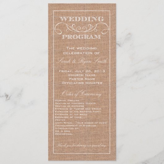 Rustic Burlap Print Wedding Program Programma (Voorkant)
