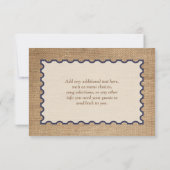 Rustic Burlap, PRINTED Lace, Bow Wedding RSVP Kaar (Achterkant)
