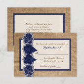 Rustic Burlap, PRINTED Lace, Bow Wedding RSVP-kaar RSVP Kaartje (Voorkant / Achterkant)