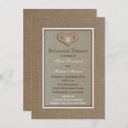 Rustic Burlap Rehearer Dîner Invitation (Devant / Derrière)
