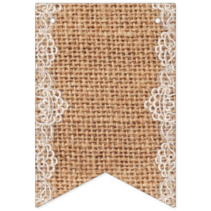 Rustic Burlap Sack met White Lace. Vlaggetjes