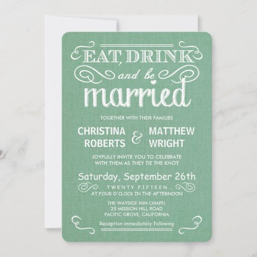 Rustic Burlap Sage Green Wedding Invitations Kaart (Voorkant)