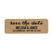 Rustic Burlap Script Save the Date Etiket (Voorkant)
