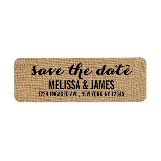 Rustic Burlap Script Save the Date Etiket (Voorkant)