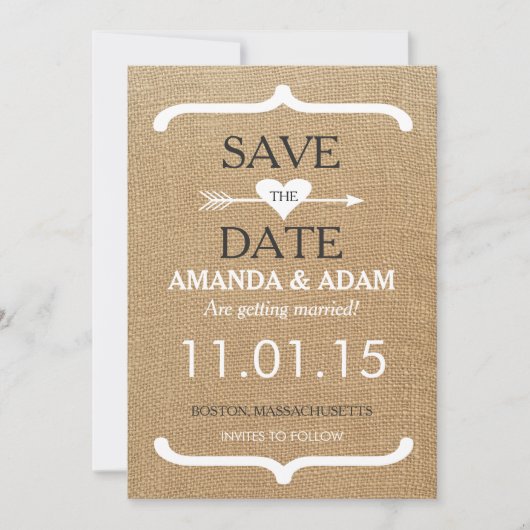 Rustic Burlap Sparen het Briefkaart van de Datum (Voorkant)