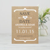 Rustic Burlap Sparen het Briefkaart van de Datum (Staand voorkant)