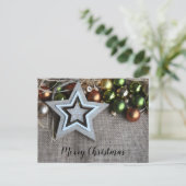 Rustic Burlap Star Gold Green-kerstversieringen Briefkaart (Staand voorkant)