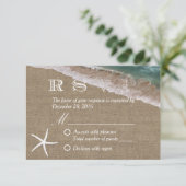 Rustic Burlap Starfish Beach Wedding RSVP Kaartje (Staand voorkant)
