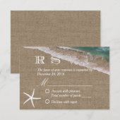 Rustic Burlap Starfish Beach Wedding RSVP Kaartje (Voorkant / Achterkant)