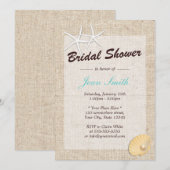 Rustic Burlap Starfish Bridal Shower Invitations Kaart (Voorkant / Achterkant)