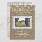 Rustic Burlap String Lights Elegant Photo Wedding Kaart (Voorkant / Achterkant)
