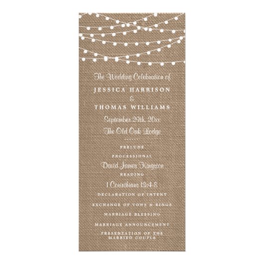 Rustic Burlap String programme de mariage (Devant)