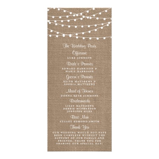 Rustic Burlap String programme de mariage (Dos)