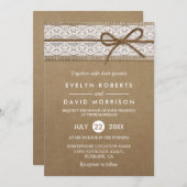 Rustic Burlap String Tied in een Boog Lace Wedding Kaart (Voorkant / Achterkant)