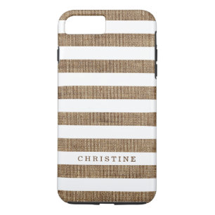 Rustic Burlap Striped Monogram Naam iPhone 8 Plus / 7 Plus Hoesje