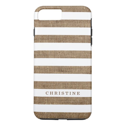 Rustic Burlap Striped Monogram Naam Case-Mate iPhone Case (Achterkant)