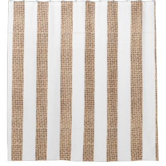 Rustic Burlap Stripes Farmhouse Shower Curtain Douchegordijn