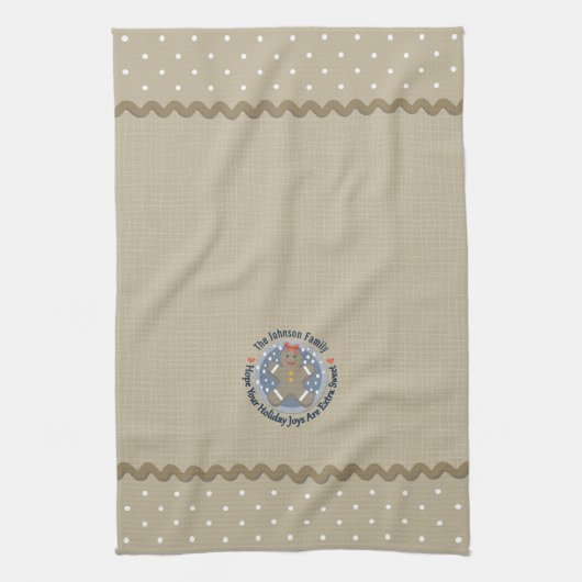 Rustic Burlap Style Gingerbrood Monogramed Theedoek (Verticaal)