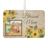 Rustic Burlap Sunflower Blessed Mam Foto Luchtverfrisser (Achterkant)