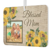 Rustic Burlap Sunflower Blessed Mam Foto Luchtverfrisser (Links)