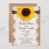 Rustic Burlap Sunflower Invitations de douche nupt (Devant / Derrière)