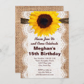 Rustic Burlap Sunflower Invitations de fête d'anni (Devant / Derrière)
