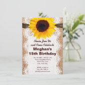 Rustic Burlap Sunflower Invitations de fête d'anni (Debout devant)