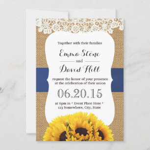 Rustic Burlap Sunflower Laced Wedding Kaart