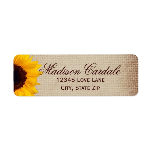 Rustic Burlap Sunflower Return Address Labels (Voorkant)