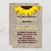 Rustic Burlap Sunflower Wedding-diner Kaart (Voorkant / Achterkant)