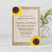 Rustic Burlap Sunflower Wedding Invitting Kaart (Staand voorkant)