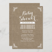 Rustic Burlap Texture Baby Shower Invitations Kaart (Voorkant / Achterkant)