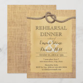 Rustic Burlap Tying the Knot Rehearsal Dinner Kaart (Voorkant / Achterkant)