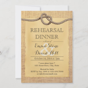 Rustic Burlap Tying the Knot Rehearsal Dinner Kaart