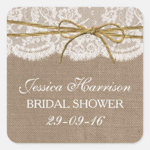 Rustic Burlap, Vrijgezellenfeest met kant en twijn Vierkante Sticker