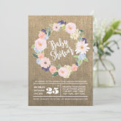 Rustic Burlap Waterverf Wreath Baby shower Invite Kaart (Staand voorkant)
