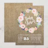Rustic Burlap Waterverf Wreath Baby shower Invite Kaart (Voorkant / Achterkant)