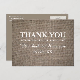 Rustic Burlap Wedding Bedankt Briefkaart