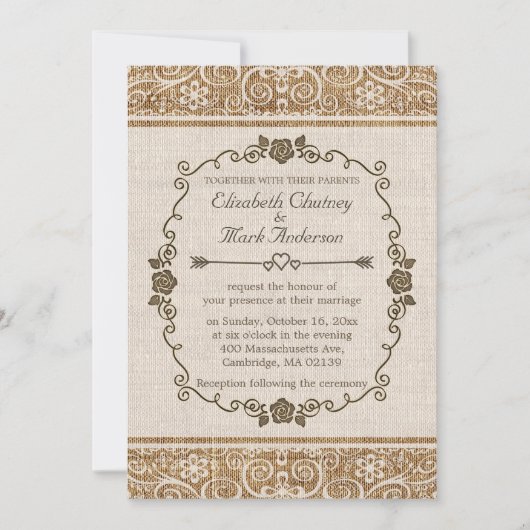 Rustic Burlap Wedding Kaart (Voorkant)